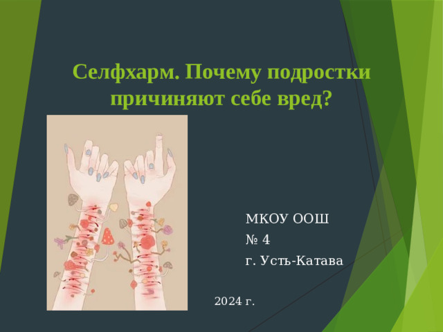 Селфхарм. Почему подростки причиняют себе вред?   МКОУ ООШ № 4 г. Усть-Катава 2024 г.