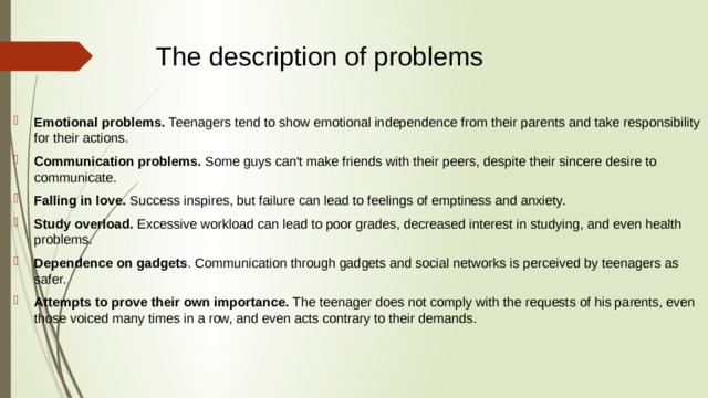 The description of problems