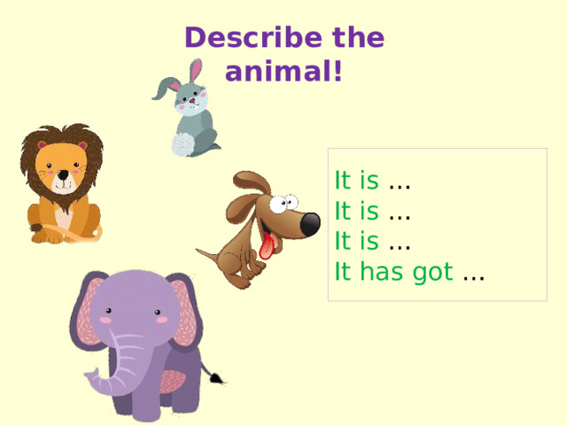 Describe the animal! It is … It is … It is … It has got …