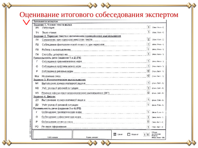 Оценивание итогового собеседования экспертом