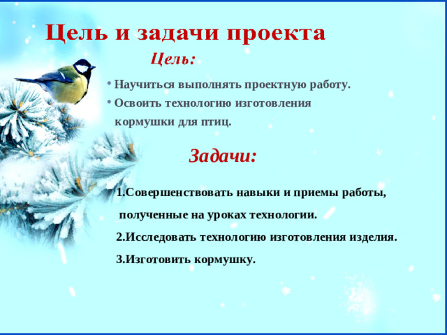 Научиться выполнять проектную работу. Освоить технологию изготовления