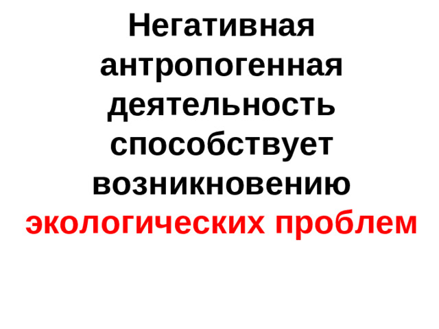 Негативная антропогенная деятельность способствует возникновению экологических проблем