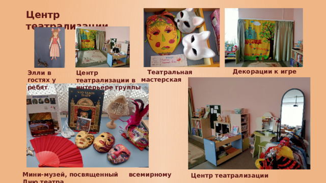 Мини-музей, посвященный всемирному Дню театра Элли в гостях у ребят Центр театрализации Декорации к игре  Театральная мастерская Центр театрализации в интерьере группы Центр театрализации
