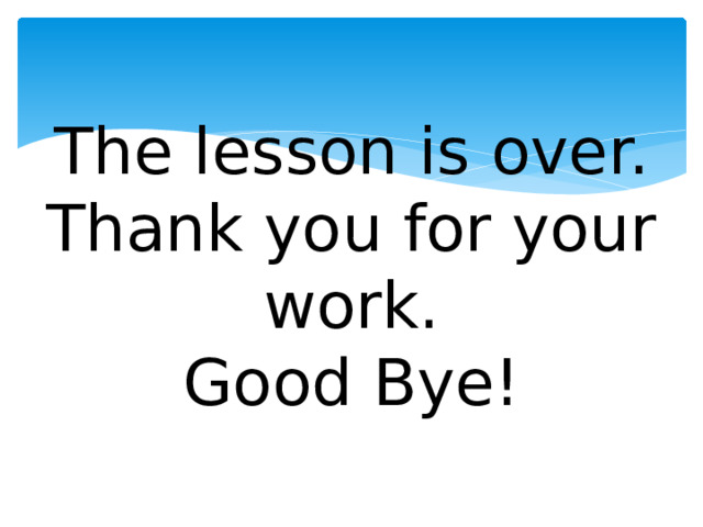 The lesson is over. Thank you for your work.  Good Bye!