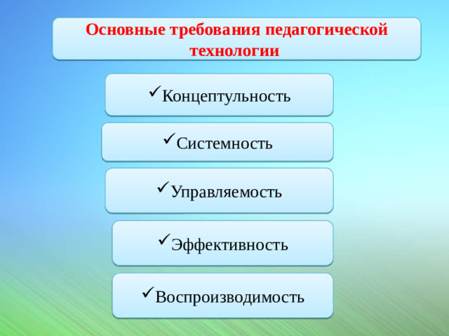 Основные требования педагогической технологии