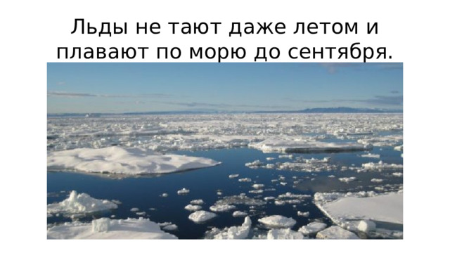 Льды не тают даже летом и плавают по морю до сентября.