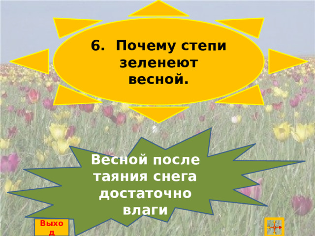 6. Почему степи зеленеют весной. Весной после таяния снега достаточно влаги Выход