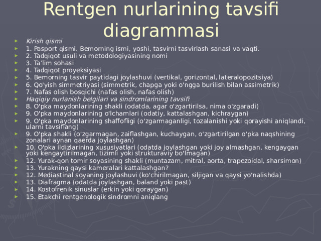 Rentgen nurlarining tavsifi diagrammasi