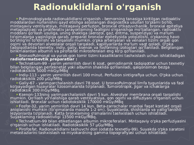 Radionuklidlarni o'rganish