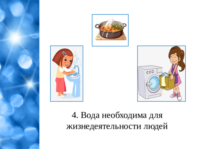 4. Вода необходима для жизнедеятельности людей