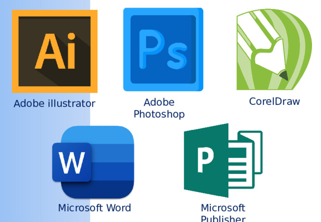 CorelDraw Adobe Photoshop Adobe illustrator Microsoft Publisher Microsoft Word