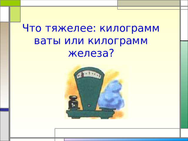 Что тяжелее: килограмм ваты или килограмм железа?