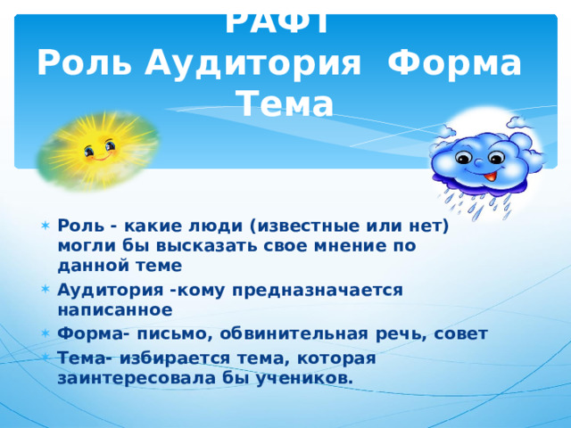 РАФТ  Роль Аудитория Форма Тема