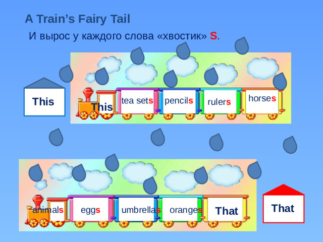 A Train’s Fairy Tail И вырос у каждого слова «хвостик» S . horse s tea set s pencil s This ruler s This That orange s animal s egg s That umbrella s