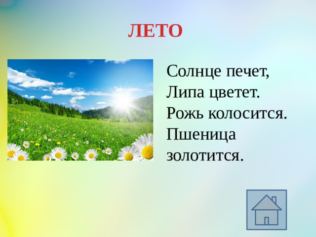 ЛЕТО Солнце печет, Липа цветет. Рожь колосится. Пшеница золотится.