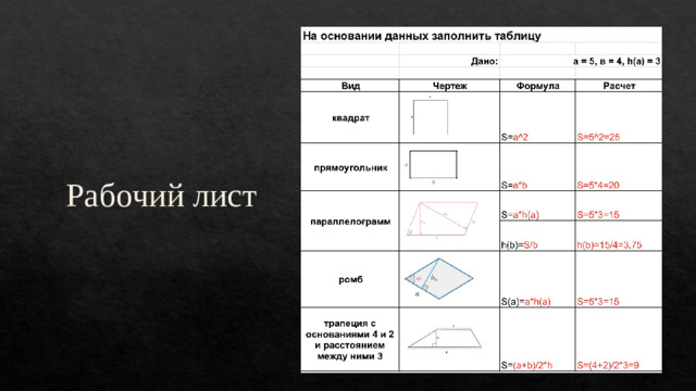 Рабочий лист