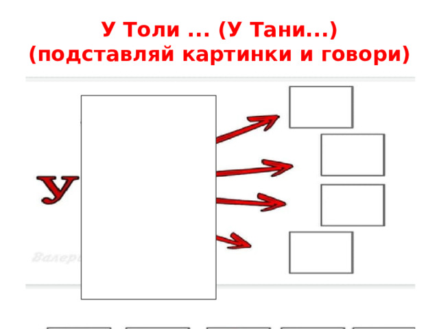 У Толи ... (У Тани...)  (подставляй картинки и говори)