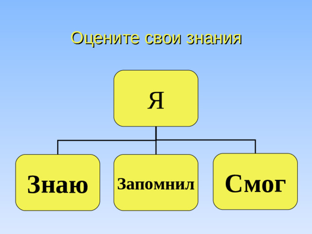 Оцените свои знания Я Смог Знаю Запомнил