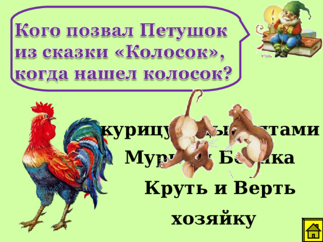 курицу с цыплятами Мурку и Бобика Круть и Верть хозяйку