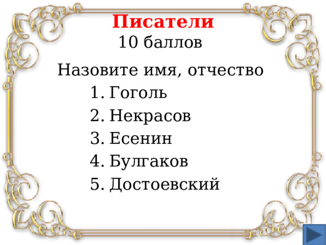 Писатели  10 баллов  Назовите имя, отчество