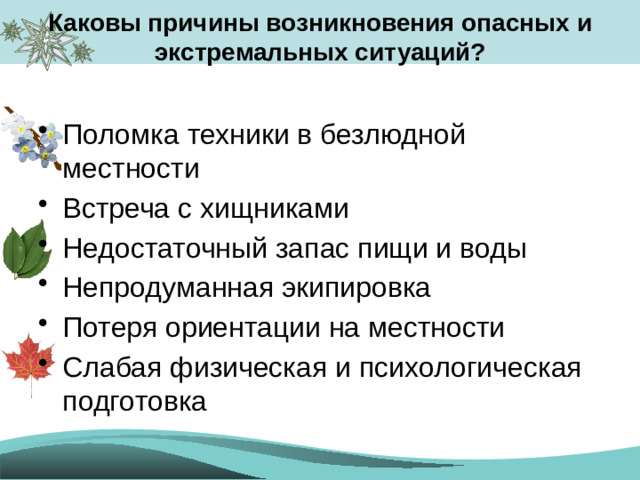 Каковы причины возникновения опасных и экстремальных ситуаций?
