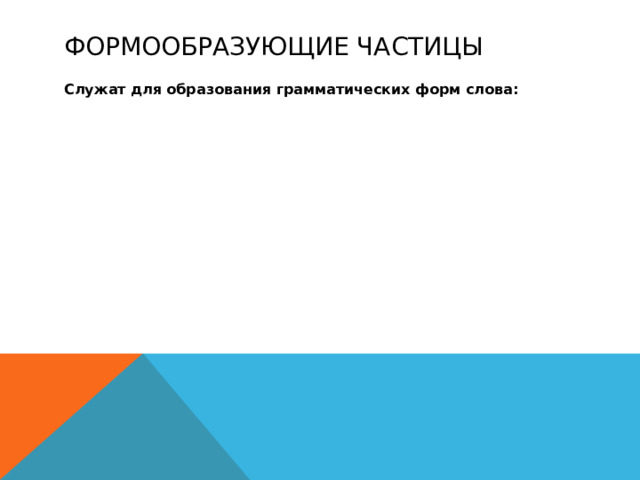 Формообразующие частицы Служат для образования грамматических форм слова: