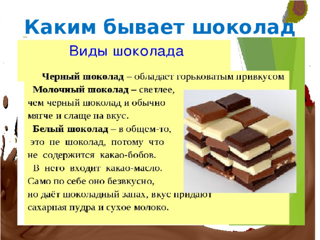 Каким бывает шоколад