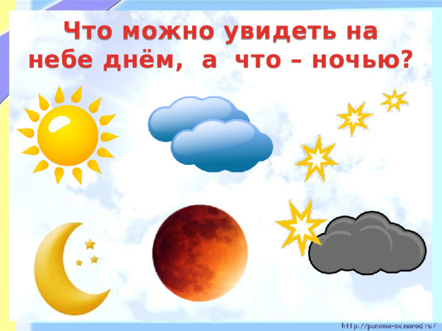 Что можно увидеть на небе днём, а что – ночью?