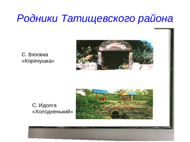 Родники Татищевского района С. Вязовка «Коренушка» С. Идолга «Холодненький»
