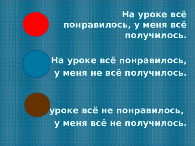На уроке всё понравилось, у меня всё получилось. На уроке всё понравилось,  у меня не всё получилось.  На уроке всё не понравилось, у меня всё не получилось.