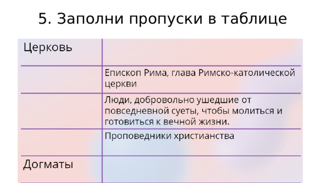 5. Заполни пропуски в таблице