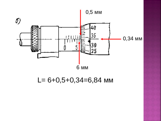 0,5 мм 0,34 мм 6 мм L = 6+0,5+0,34=6,84 мм
