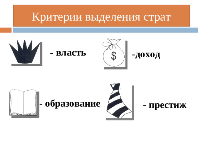 Критерии выделения страт - власть -доход - образование - престиж