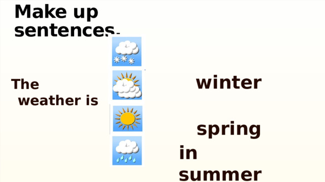 Make up sentences.  winter  spring  in summer  autumn  The weather is