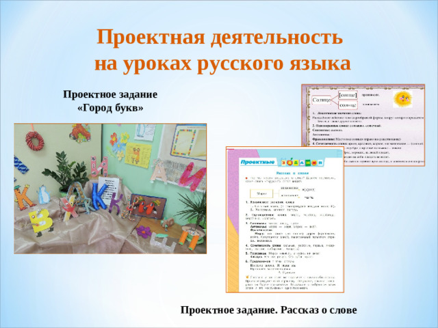 Проектная деятельность на уроках русского языка Проектное задание «Город букв» Проектное задание. Рассказ о слове