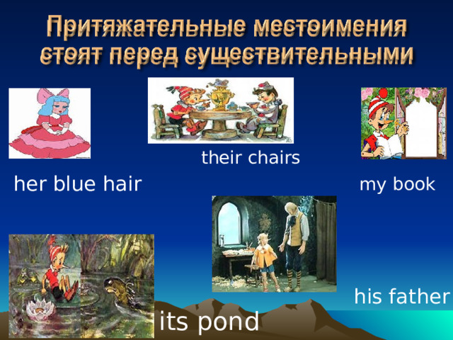 their chairs her blue hair my book his father its pond
