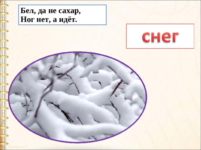Бел, да не сахар, Ног нет, а идёт.