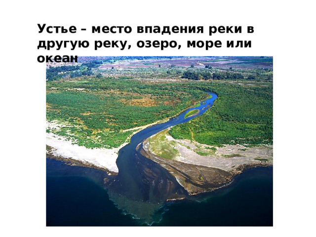 Устье – место впадения реки в другую реку, озеро, море или океан