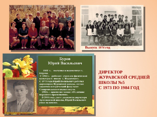 Выпуск 1974 год Директор Журавской средней школы №5 С 1973 по 1984 год