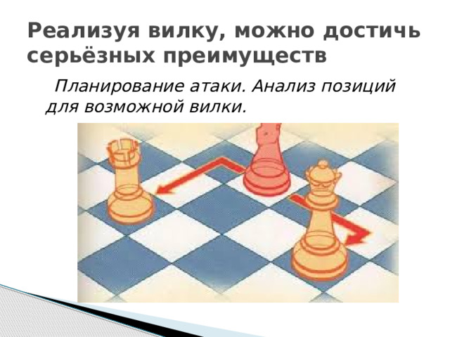 Реализуя вилку, можно достичь серьёзных преимуществ  Планирование атаки. Анализ позиций для возможной вилки.