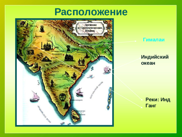 Расположение Гималаи Индийский океан Реки: Инд Ганг