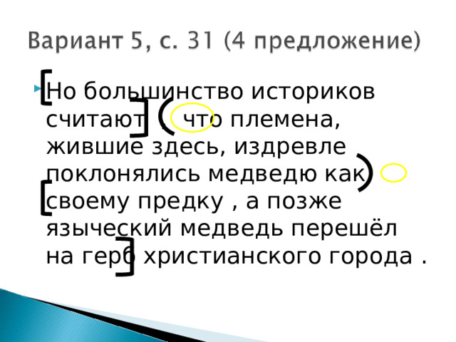 Но большинство историков считают , что племена, жившие здесь, издревле поклонялись медведю как своему предку , а позже языческий медведь перешёл на герб христианского города .