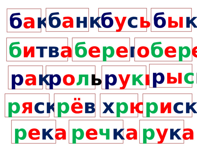б а нк б ы к б у с ы б а к б и тв а б е р е г о б е р е г р ы с ь р о л ь р у к и р а к р я ск а р и ск х р ю р ё в р е к а р е ч к а р у к а