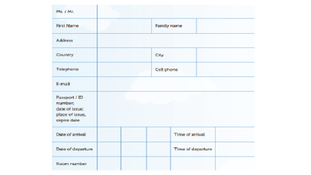 Hotel registration form