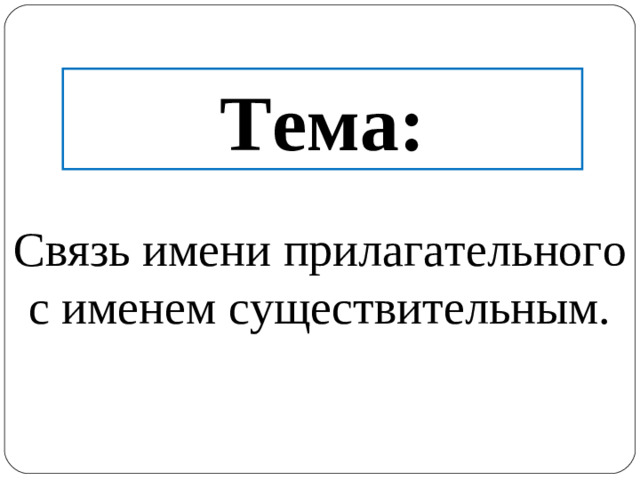 Тема: Связь имени прилагательного с именем существительным.