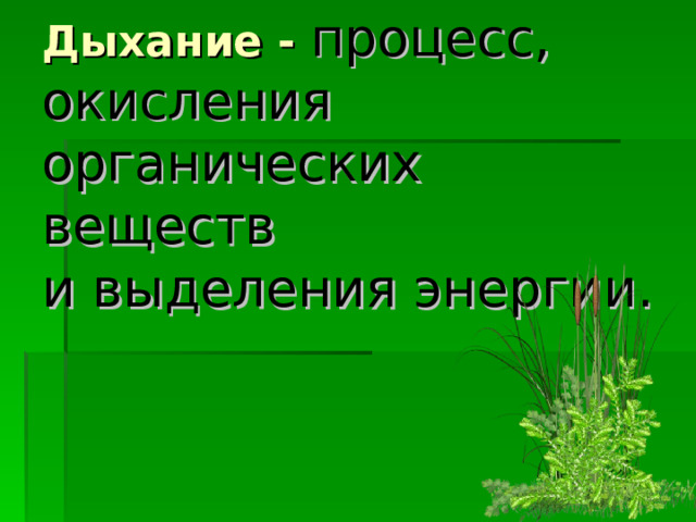 процесс, окисления органических веществ  и выделения энергии.