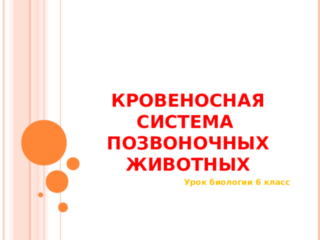 КРОВЕНОСНАЯ СИСТЕМА  ПОЗВОНОЧНЫХ ЖИВОТНЫХ Урок биологии 6 класс