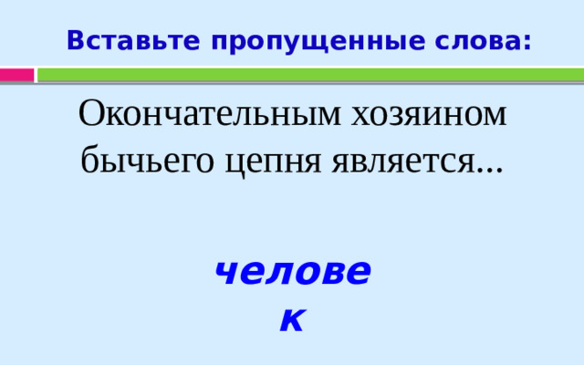 Вставьте пропущенные слова: Окончательным хозяином бычьего цепня является... человек