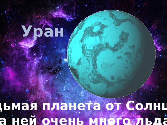 Уран Седьмая планета от Солнца.  На ней очень много льда