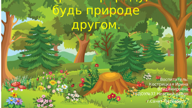 Береги природу, будь природе другом. . Воспитатель:  Кострицкая Ирина Владимировна ГБДОУ№37 Невский район  г.Санкт-Петербург .